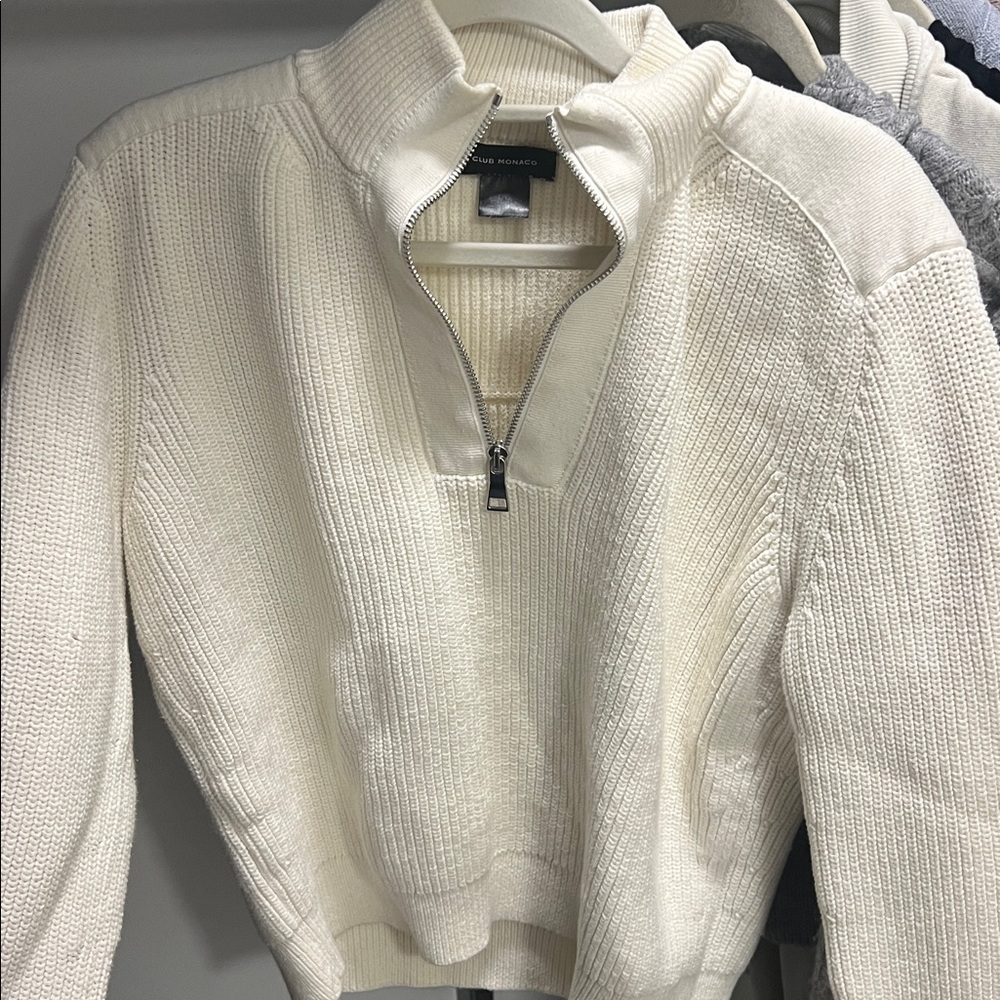 Club Monaco Off-White Ribbed Zip Cardigan